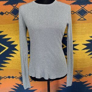 Vintage Silver Sparkly Long Sleeve Blouse. Glam Rock Bowie Vibes. Size Small.